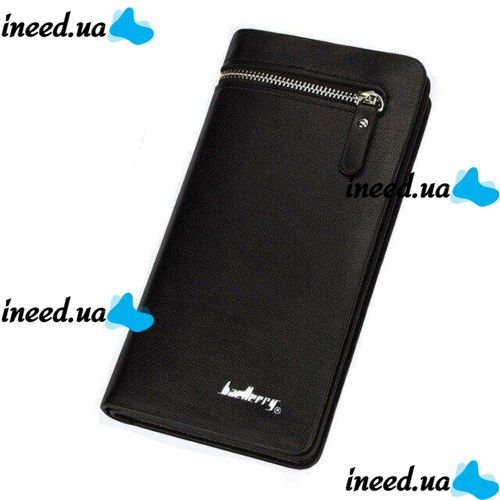 Мужской кожаный кошелек клатч Baellerry Italia Black B618 на молнии, Мужское портмоне на 21 отделение Черный