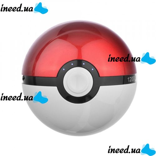 Портативное зарядное устройство Power Bank 10000 mAh в виде Pokeball, в форме Покебол из Мультфильма Pokemon