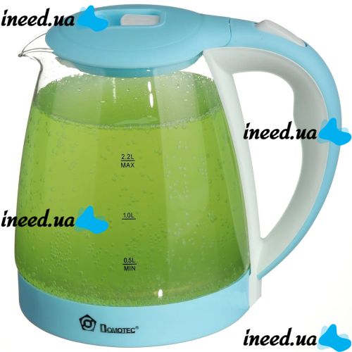 Domotec MS-8214 Sky Blue 2200W 2.2L Glass electric kettle, electric kettle with RGB color backlight