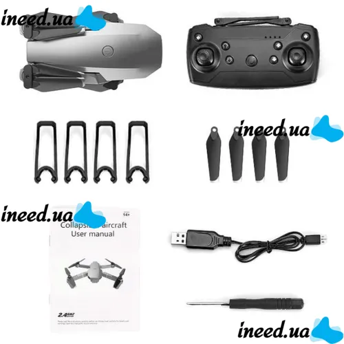 Профессиональный складной квадрокоптер Rias Drone 2 E68 с Wi-fi камерой 720p и пультом ДУ, Дрон коптер N18 wifi на радиоуправлении в кейсе Серый