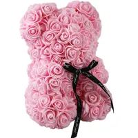 Маленький мишка из искусственных 3D роз Teddy Bear de Luxe 25 см Pink, розовый медведь Тедди