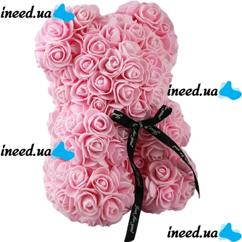 Маленький мишка из искусственных 3D роз Teddy Bear de Luxe 25 см Pink, розовый медведь Тедди