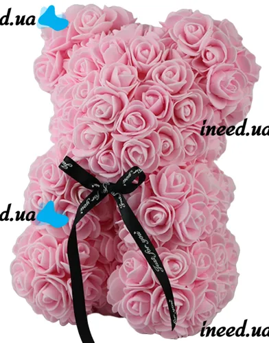 Маленький мишка из искусственных 3D роз Teddy Bear de Luxe 25 см Pink, розовый медведь Тедди