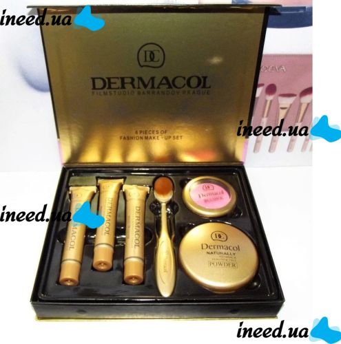 Набор тональных кремов Dermacol Make-up 6 в 1 M809 210, 211, 212 + Кисть щетка, Пудра, Румяна
