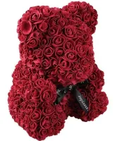 Маленький мишка из искусственных 3D роз Teddy Bear de Luxe 25 см Burgundy, бордовый медведь Тедди