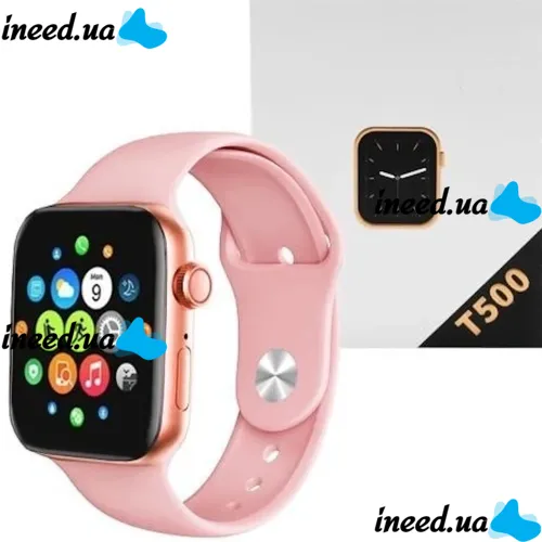 Wrist Smart Watch Smart Watch T500 Sports with Microphone Tonometer IP67 Aluminum 44mm Smart Watch with Fitness and Health Function Pink