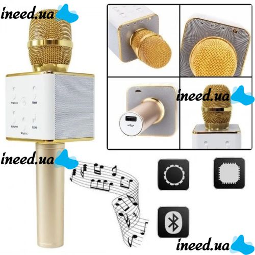 Беспроводной микрофон караоке bluetooth Q7 Gold Золотой