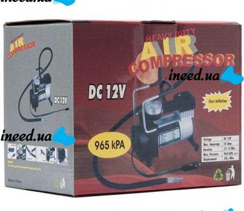 Автокомпрессор от прикуривателя Аir pump HS-208 965кПа для накачки шин 140PSI 10Amp Автомобильный компрессор насос для подкачки колес машины Черный