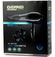 Gemei GM-103 2400W Professional Hair Dryer for Drying and Styling Hair with Nozzles, GM103 Hair Dryer with Diffuser with Touch Sensor Black