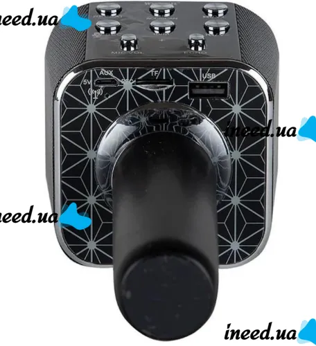Беспроводной караоке микрофон WSTER WS-1688 Bluetooth USB AUX FM со встроенной колонкой и 5 тембрами голоса на аккумуляторе с динамиком WS1688 Черный