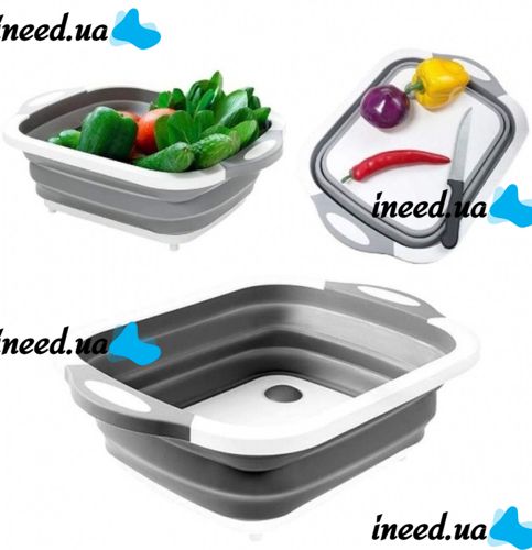 Складная разделочная доска Chopping Board 4 в 1 для мытья и резки овощей с сливным отверстием миска Chopper