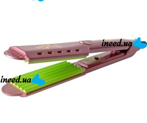 Керамический утюжок гофре Gemei GM-2957 50W для выпрямления и укладки волос, Щипцы Выпрямитель с быстрым нагревом 4 температурных режима Розовый