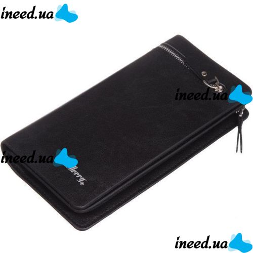 Мужской кожаный кошелек клатч Baellerry Italia Black B618 на молнии, Мужское портмоне на 21 отделение Черный