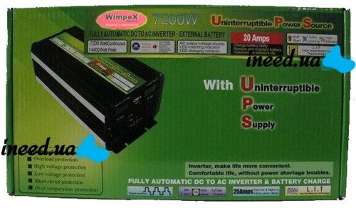 Автомобильный преобразователь напряжения Wimpex 12V-220V 7200W инвертор c Led дисплеем и зарядным от сети 220