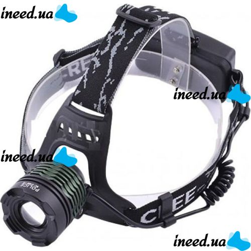 POLICE BL-2188B T6 50000W Headlamp with Zoom LED Waterproof Flashlight with Head Mount Battery Black