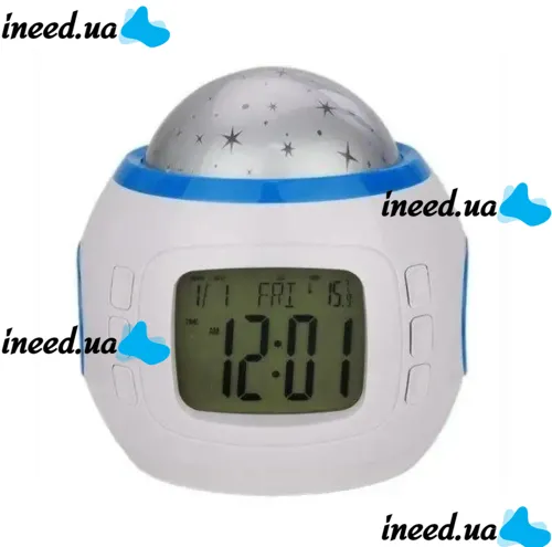 Настольные часы - проектор Music And Starry Sky Calendar 1038 с LED подсветкой, Музыкальный ночник проектор звездного ночного неба светильник Белый