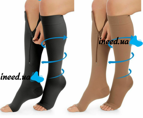Компрессионные гольфы от варикоза Zip Sox, облегающие лечебные чулки, носки для фиксации лодыжек Зип Сокс со змейкой, Черные S/M, L/XL