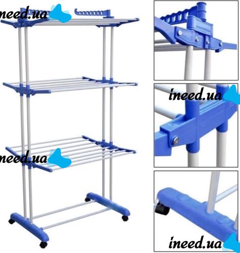 Folding Rack, Clothes Dryer, Linen 3 Tiers Garment Rack With Wheels K12-120 Metal So Convenient Dreamland
