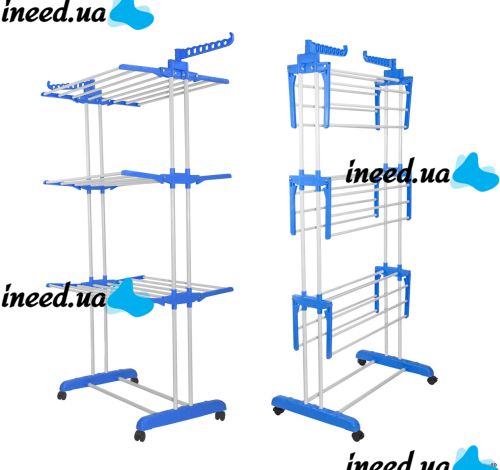 Folding Rack, Clothes Dryer, Linen 3 Tiers Garment Rack With Wheels K12-120 Metal So Convenient Dreamland