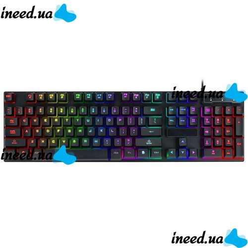 USB проводная геймерская компьютерная клавиатура Landslides KR-6300 с RGB Led подсветкой ATLANFA AT-6300, полноразмерная мембранная Черная