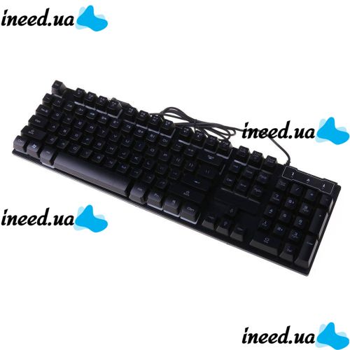 USB проводная геймерская компьютерная клавиатура Landslides KR-6300 с RGB Led подсветкой ATLANFA AT-6300, полноразмерная мембранная Черная