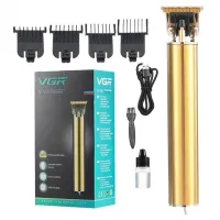 Беспроводная окантовочная машинка VGR V-065 для стрижки волос и бороды 10W, Аккумуляторный триммер бритва для бритья со сменными насадками Золотой