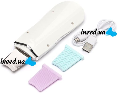 Ultrasonic Facial Cleansing and Lifting Scrubber Leather shovel CPJ-618 rechargeable for Cavitation Skin Peeling with nozzles NJ-559 White