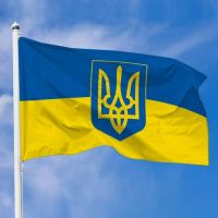 Large fabric flag of Ukraine 145x90 cm with coat of arms Yellow-blue Ukrainian with a pocket for a flagpole on the wall, the shaft is yellow with blue 145 x 90 gabardines