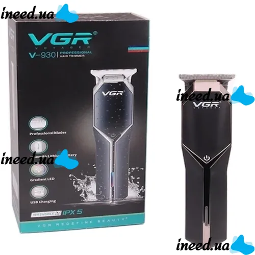 Профессиональная беспроводная окантовочная машинка VGR V-930 для стрижки волос и бороды, Аккумуляторный триммер для окантовки бороды и усов Черная