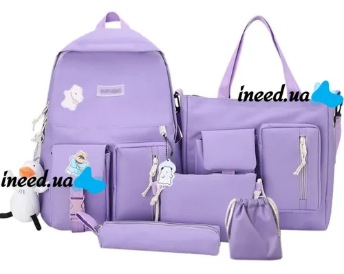 School Bag Set 5 in 1 Fashion YY156-2 Backpack, shopper bag, pencil case and cosmetic bag and a bag for small things to school, a teenage satchel with a badge