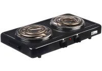 Domotec MS-5532 1000W Desktop Spiral Electric Stove with Two burners, Two-burner Electric Stove with Wide spiral and Thermostat Black