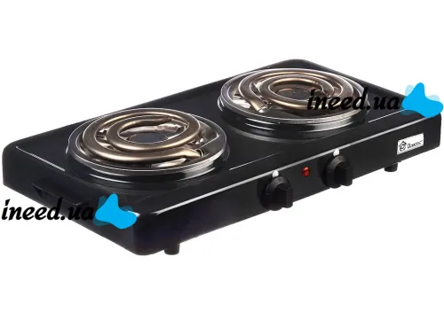 Domotec MS-5532 1000W Desktop Spiral Electric Stove with Two burners, Two-burner Electric Stove with Wide spiral and Thermostat Black
