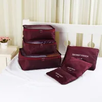 Набор дорожных сумок органайзеров Secret Pouch 6 штук Бордовые, чехлы мешки для хранения одежды в чемодане, водонепроницаемые для путешествий laundry