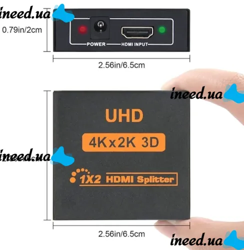 Двонаправлений комутатор розгалужувач відеосигналу Splitter 1x2 OEM HVS01 на 2 HDMI порту з підтримкою 4к, 2k, Активний спліттер 48512 Чорний