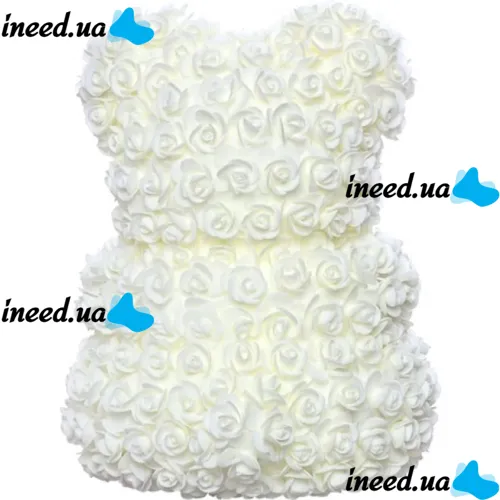 Маленький ведмедик з штучних 3D троянд Teddy Bear de Luxe 25 см White, Білий ведмідь Тедді