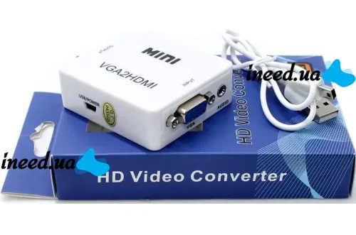 Конвертер переходник VGA на HDMI активный адаптер со звуком и внешним питанием VGA-HDMI Аудио вход 3.5 mm Converter Mini 1080P