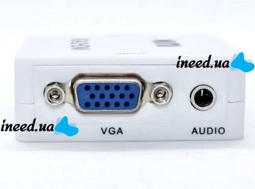 Конвертер переходник VGA на AV RCA тюльпан, Универсальный активный адаптер со звуком и внешним питанием VGA-AV Аудио 3.5 mm Converter Mini 1080P