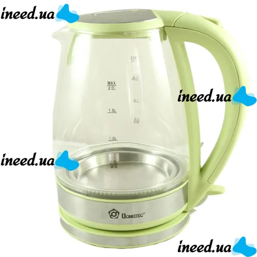 Скляний електрочайник Domotec MS-8112 Green 2200W 2.2 л, чайник електричний з кольоровою rgb підсвіткою