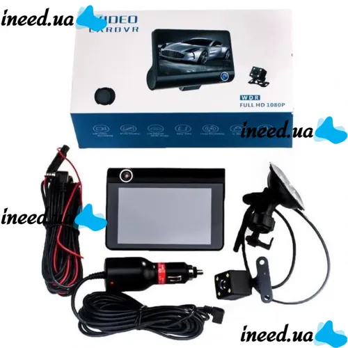 Автомобильный видеорегистратор DVR T655 HDR LCD 4" Full Hd 3 камеры, Авторегистратор с камерой заднего вида с автономным питанием и датчиком удара