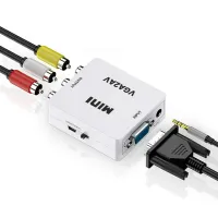 Конвертер переходник VGA на AV RCA тюльпан, Универсальный активный адаптер со звуком и внешним питанием VGA-AV Аудио 3.5 mm Converter Mini 1080P