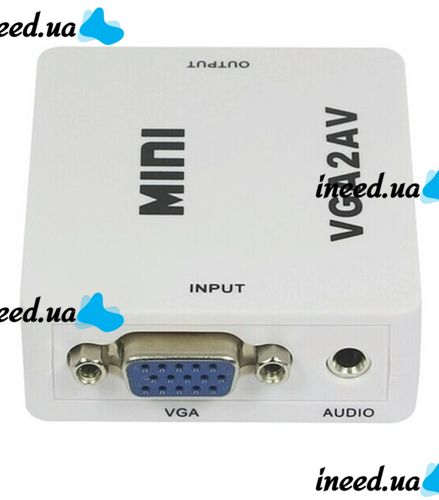Конвертер переходник VGA на AV RCA тюльпан, Универсальный активный адаптер со звуком и внешним питанием VGA-AV Аудио 3.5 mm Converter Mini 1080P