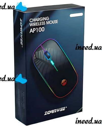Бездротова комп'ютерна мишка Zornwee AP100 Bluetooth з RGB підсвічуванням на акумуляторі, ігрова акумуляторна миша BauTech з 2.4 GHZ для комп'ютера Чорна