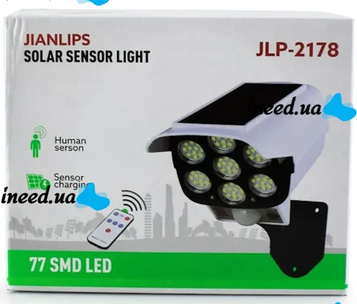 Уличный настенный фонарь муляж в виде камеры Jianlips JLP-2178 прожектор с датчиком движения и пультом, камера обманка CL877A на солнечной батарее
