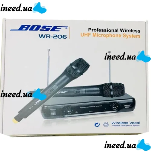 Handheld wireless radio microphone Bose WR-206, professional radio system base with two wireless micro