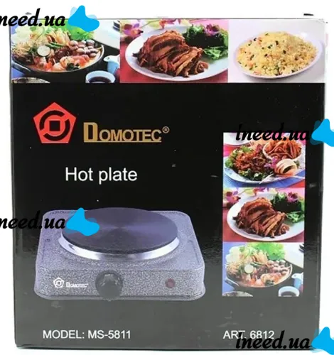 Настольная электрическая плита Domotec MS-5811 на 1 чугунную конфорку диск, Одноконфорочная электроплита 1500W с термостатом на 5 положений Серая