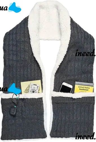 Зимняя двухсторонняя безрукавка шарф с карманами Huggle Pocket Scarf на флисе, Мягкий домашний плюшевый шарф жилетка на пуговицах Серый