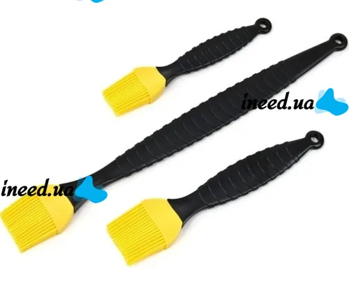 Набор кондитерских силиконовых кистей Better Brush из 3 штук с пластиковой ручкой для смазывания еды, выпечки, кулинарные кисточки для кухни Желтые