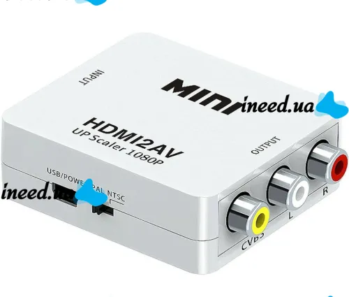 Активный конвертер переходник HDMI на AV RCA AV P42 тюльпан со звуком и внешним питанием, Универсальный адаптер HDMI-AV Converter Mini 1080P Белый