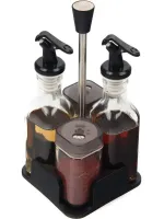 Набор кухонных емкостей Seasoning Bottle T221-3 для специй, масла и уксуса 4 емкости на подставке, Спецовница органайзер для хранения приправ Черный