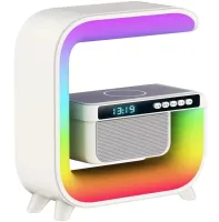 Настольная смарт лампа ночник RGB XM-G3 аккумуляторный с беспроводной зарядкой 15W и Bluetooth колонкой, Блютуз колонка G3 с подсветкой Белая